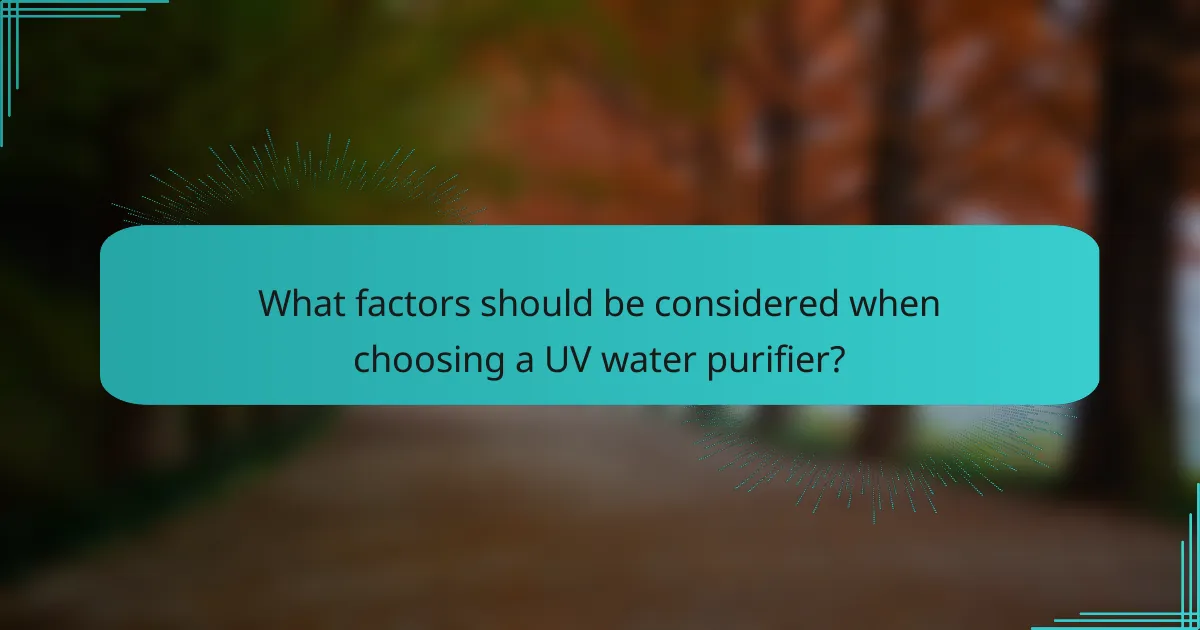 What factors should be considered when choosing a UV water purifier?